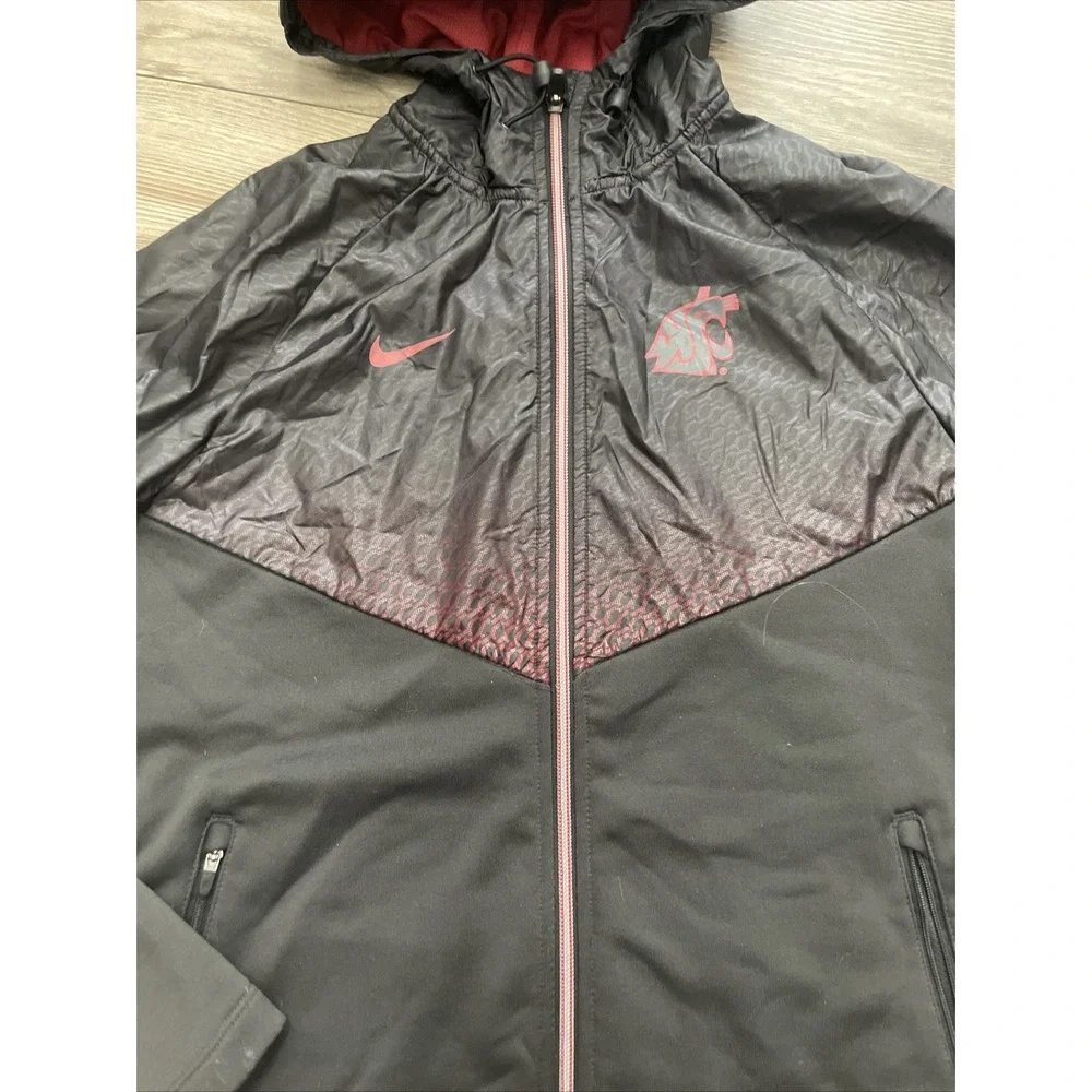 Nike Dri Fit Windbreaker Hoodie WSU Cougars Charcoal/Crimson Sz M-See Measurment